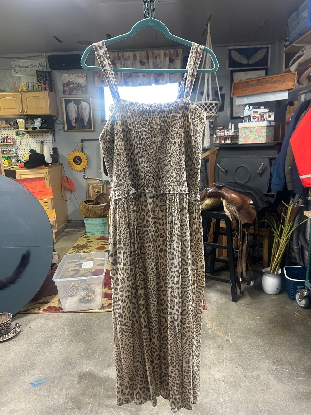 aerie Beige and Brown Leopard-Print Maxi Dress